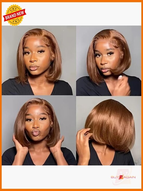 100% Human Hair Bob Wig with Lace Frontal, Short Straight, Pre Plucked main image 4